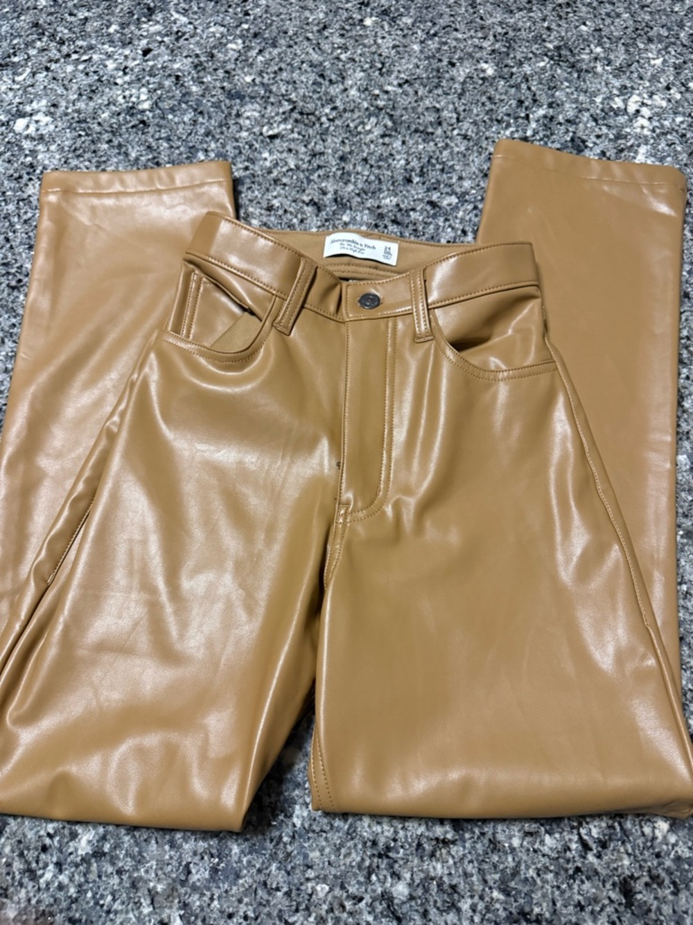 Abercrombie & Fitch Tan High-Rise Faux Leather Pants